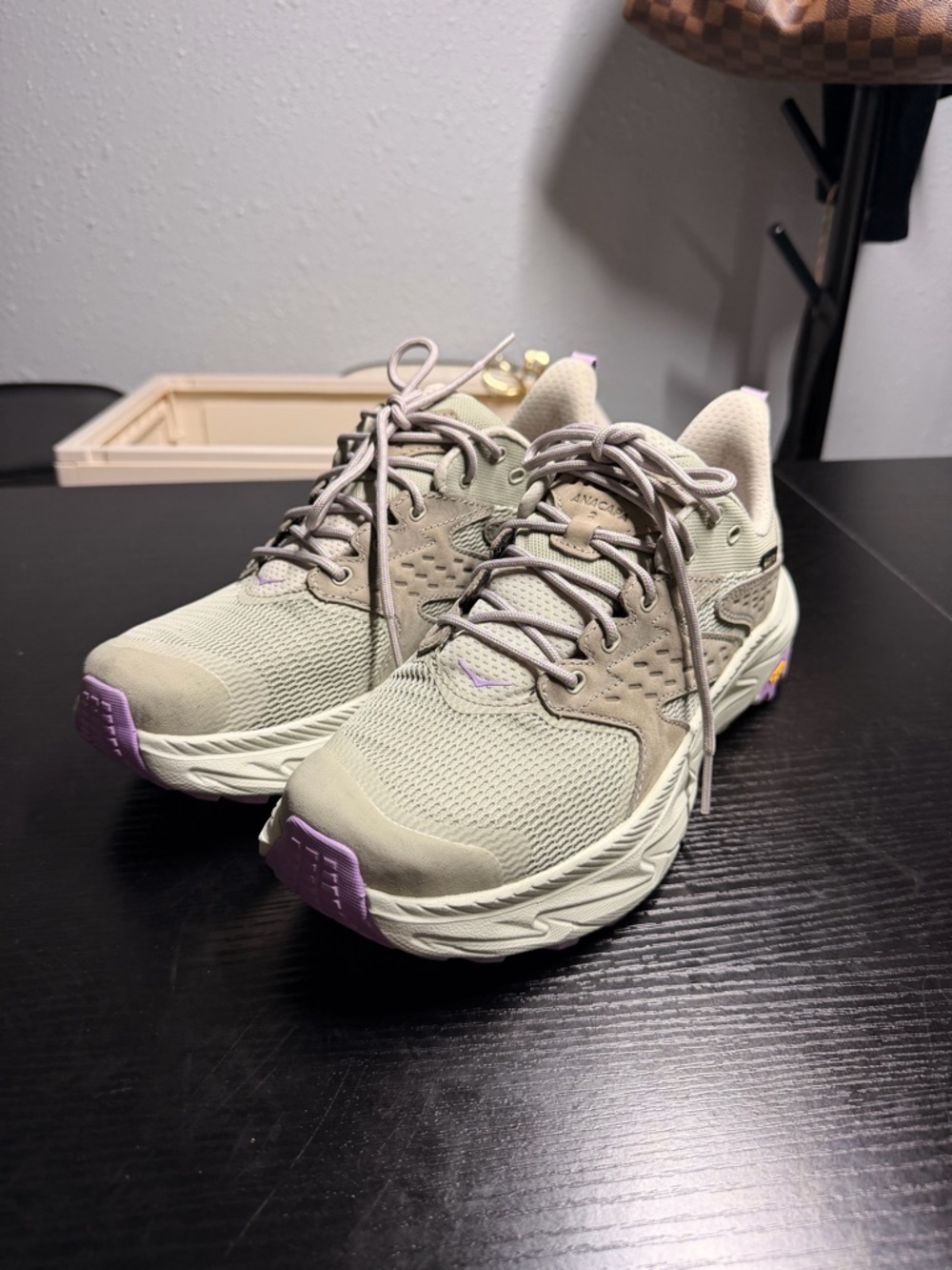 Hoka Women's Beige Running Sneakers with Lilac Accents